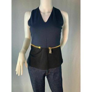 Cavalli Class Navy Blue Black Peplum Sleeveless Go
